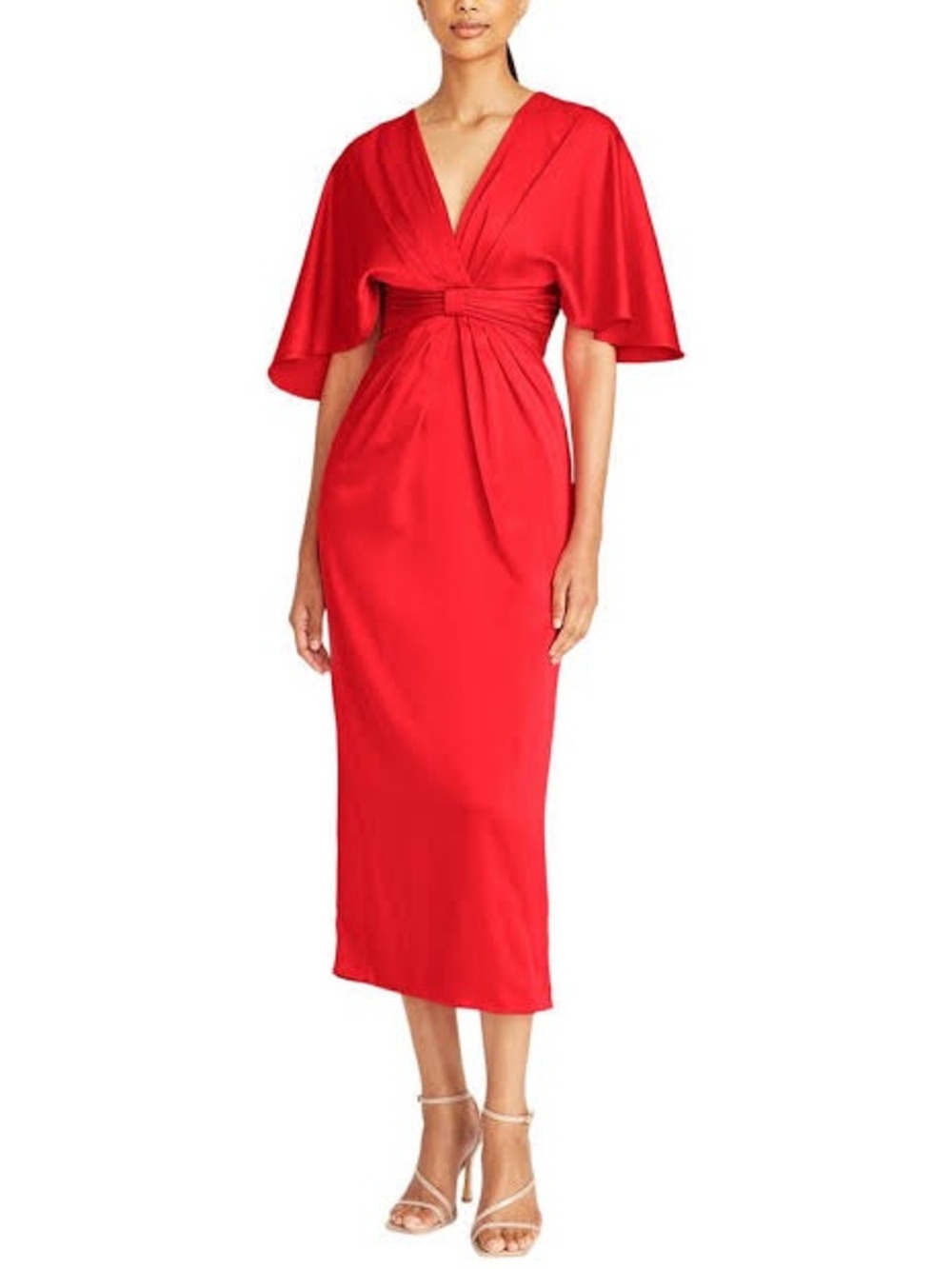 Theia Lucia Kimono Midi Dress Poppy Red Size 14 NWT